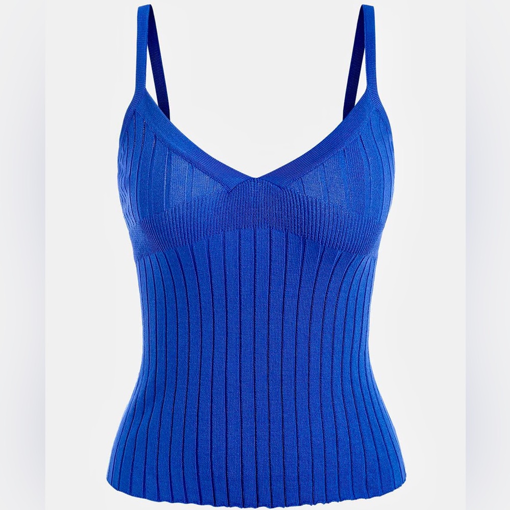 Zaful Blue Rib Knit Slim Cami Top - Small